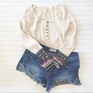 Free People Alpine Cuff henley thermal top ivory M